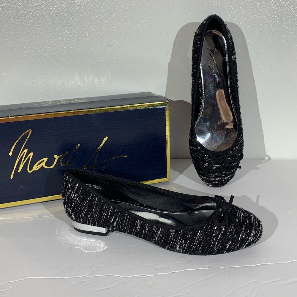 Mari A. Tweed black white & Silver Flats - 7.5